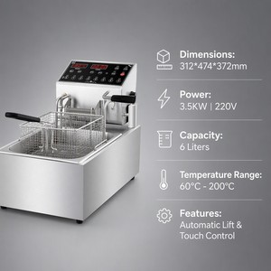 Freidora Eléctrica Comercial Automática con Elevación Automática, 6L, 3.5kW, Freidora de Sobremesa para Restaurantes, Tiendas de Aperitivos y Distribuidores de Servicios de Alimentos - Product Image 2
