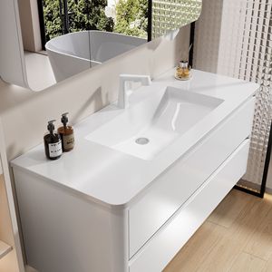 ตู้ห้องน้ำไม้เนื้อแข็งสไตล์ฝรั่งเศสพร้อมอ่างล้างหน้าแบบรวมในตัว - Product Image 3