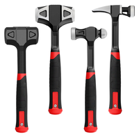 Kit de 4 marteaux robustes en acier au carbone forgé, comprenant un marteau à tête plate, un marteau à tête sphérique, un marteau à griffes et un marteau de batteur, pour la réparation et la construction, outils à main