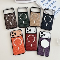 Étuis de téléphone portable de luxe en cuir avec estampage à chaud, chargement sans fil, protection multi-couleurs et anneau magnétique pour iPhone 17
