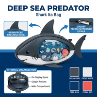 Sac à dos personnalisé en forme de requin, motif prédateur des grands fonds marins, avec fenêtre transparente pour affichage de badges, idéal pour les fans d'anime et le cosplay – Vente en gros