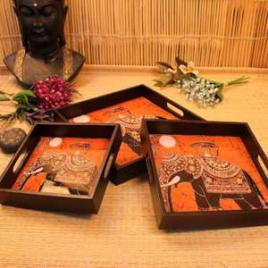 ถาดเสิร์ฟลายช้าง งานแฮนด์เมด ถาดไม้ตกแต่งพร้อมหูจับ สำหรับเสิร์ฟชา กาแฟ ของตกแต่งบ้าน และของขวัญ - Product Image 5