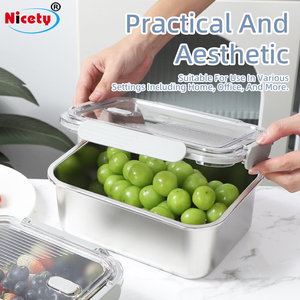 קופסת אוכל רב-תכליתית ניתנת לערום, מפלדת אל-חלד 304 בדרגת מזון, עם מכסה שקוף מפוליקרבונט. - Product Image 4