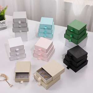 Customized Luxury Texture Beige Grey Jewelry Gift Box Packaging Paper Cardboard Sliding Box Drawer For Jewelry