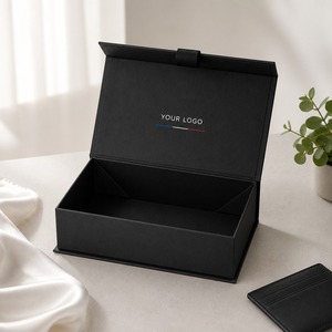 Boîte cadeau noir mat personnalisable avec impression, fermeture magnétique rigide, languette de tirage pliable, style minimaliste parisien, vente en gros directe usine - Product Image 1