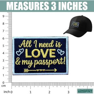 Parche Bordado 'All I Need Is Love And My Passport' de 3 Pulgadas, Termoadhesivo o para Coser, Aplique de Viaje - Product Image 3