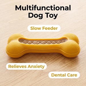 Jouet à mâcher pour chien en caoutchouc jaune personnalisé en forme d'os avec texture rugueuse pour le nettoyage des dents, utilisation en intérieur, grande taille - Product Image 3