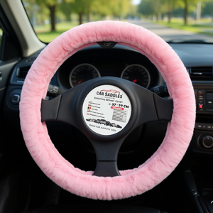 Housse de volant de voiture 37-39 cm Premium en fourrure rose gris noir - Product Image 3