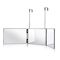 Miroir de Barbier LED 360 Pliant 3 Voies Réglable en Hauteur avec Crochet pour Coupe de Cheveux Soi-même