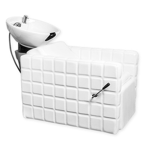 Chaise de lavage de <span class=keywords><strong>cheveux</strong></span> inclinable <span class=keywords><strong>avec</strong></span> repose-jambes réglable et cuvette en céramique pour salon de coiffure - Product Image 2
