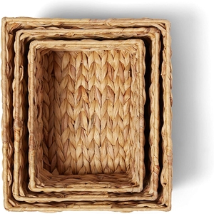 Best Choice for You Set of 03 Multifunctional <b>Water</b> <b>Hyacinth</b> <b>Storage</b> <b>Baskets</b> Sustainable Rectangle Tray with Colorful Style - Product Image 3