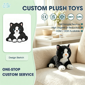 Peluche chat de smoking personnalisée, jouet en peluche doux, service OEM, poupée chaton noir et blanc personnalisée, cadeau animal en peluche moelleux - Product Image 1