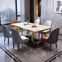 Table à manger rectangulaire en marbre italien, mobilier moderne de luxe pour la maison et l'hôtel, avec pieds en acier carbone, pour salon, extérieur, villa