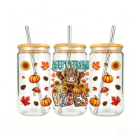 Autocollants de transfert DTF UV durables et de bonne qualité pour gobelets Libby, motifs de vaches des Highlands, pour gobelets de 16oz, 20oz, 40oz