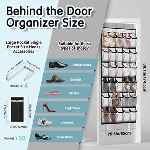 Door <b>Shoe</b> Organizer 30 Breathable Mesh Pockets Large Capacity Compact Portable Closet <b>Storage</b> Hanging <b>Shoe</b> Rack Organizer - Product Image 6