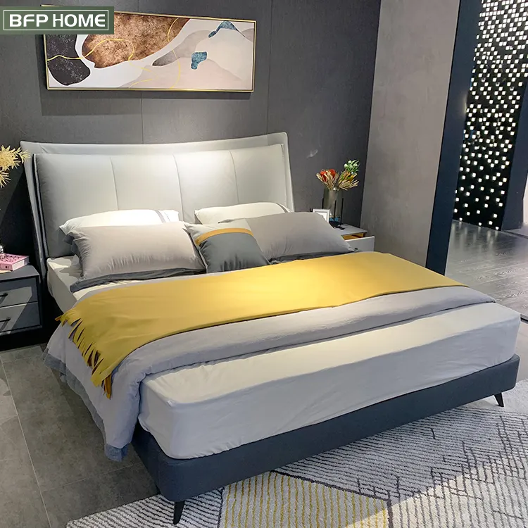 BFP Home Modern Style Hellgrau Technologie Stoff Kingsize-Betten Rahmen Schlafzimmer möbel Moderne Doppelbetten