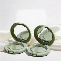 Boîtier compact en plastique vide personnalisé vert pour maquillage, avec miroir, compartiments et couvercle rabattable, vente en gros