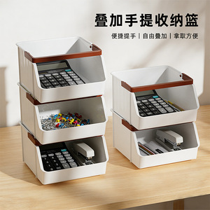 Caja de almacenamiento de escritorio rectangular transparente blanca apilable para escritorio de oficina, organizador de bolsas de té y café - Product Image 2