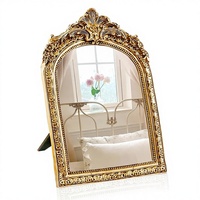 Miroir de maquillage vintage doré antique avec cadre ovale en résine de 7 pouces, décoration de table pour salon, chambre à coucher, coiffeuse