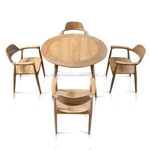 Mid Century Style <b>Round</b> Teak Wood Dining <b>Table</b>, finely sanded in natural colour, perfect for stylish <b>outdoor</b> furniture settings - Product Image 2