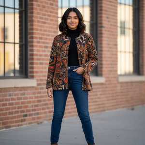 Cotton <b>Kantha</b> Quilted Breathable Zipper Printed Reversible <b>Jacket</b> for Women-Handmade Patchwork Casual Outerwear - Product Image 2