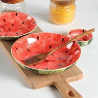 Assiette creuse en céramique Jiutian au design mignon pastèque, motif végétal sous glaçure, compatible micro-ondes, pour petit-déjeuner