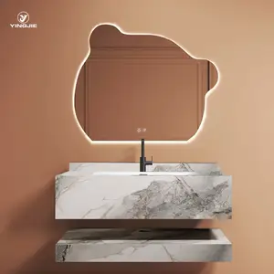 New product floating Italian Designed Wall-hung Bathroom solid Surface basin sintered Stone Countertop sink