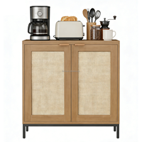 Buffet en bois moderne avec portes décorées en chêne et rotin, étagères réglables, meuble de rangement, bar à café, armoire de cuisine