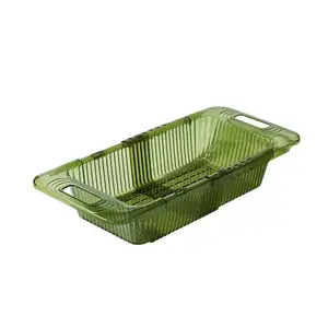 Durable Vegetable Wash Basin with Flexible Telescopic Plastic Plastic Basket Filter Basket Drain Basket Drain Rack,Hyaline Green