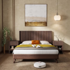 Wood <strong>Headboard</strong> <strong>Queen</strong> Size, 64.4" Wide Wooden <strong>Queen</strong> <strong>Headboard</strong> Only, Wall Mounted Fluted Panel, Wingback Boho <strong>Headboards</strong>, Walnut - Product Image 3