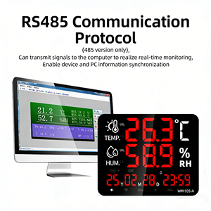 Layar LED Dinding Baru, Termometer Digital, Higrometer, Pengukur Suhu Kelembapan, Jam Alarm, USB, OEM, Plastik - Product Image 2