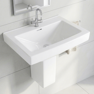 Vasque en céramique Vistaar Capri Square Half Pedestal, support bleu et blanc, pour hôtel - Product Image 3