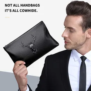 Großhandel Business Style Original Leder Clutch Bag für Männer Mode Prägung Eagle Black Envelope Clutch Handtasche für Männer