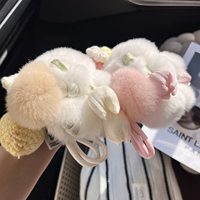 Porte-clés pendentif en peluche lapin mignon en fourrure de lapin Rex, pour téléphone, voiture, sac d'école, cadeau en PU