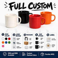 Mug à café en céramique style émaillé, finition brillante, bord roulé, poignée, couleur unie, logo personnalisé, OEM, vente en gros de vaisselle
