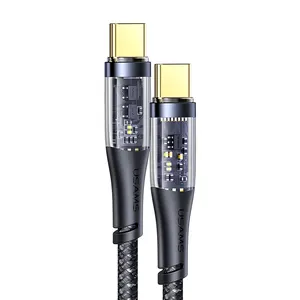 USAMS NEW Visible Components USB C to USB C Cable Nylon Braided Type-C Cable 100W Transparent PD Fast Charging Cable