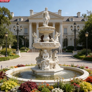 Grande fontaine européenne <span class=keywords><strong>en</strong></span> marbre YOUFINE avec statue du dieu Neptune et sculpture de sirène pour l'entrée de château, manoir ou aménagement paysager - Product Image 2