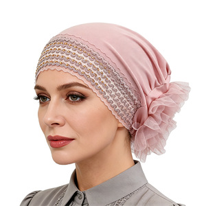 Pañuelos para la Cabeza <span class=keywords><strong>de</strong></span> 4 Colores, Turbantes Elásticos <span class=keywords><strong>de</strong></span> Seda, Algodón, Encaje y Poliéster, Bandanas - Product Image 3