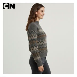 Oeko-Tex Standard 100 Certificación Prendas de punto Logotipo personalizado de fábrica Mujeres Lana gruesa Vintage Mock Neck Jumper Fair Isle Sweater - Product Image 3