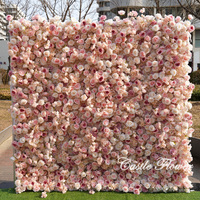 H-457 maßge schneiderte künstliche Blumen wand für Hochzeits dekoration Stoff zurück Roll Up blaue und weiße Rose Blumen wand