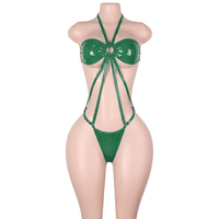 Exotische Tanzbekleidung Lackleder-Bodysuits Tanga Sexy Dessous Clubwear Performance-Outfits Einteilige Glänzende Striptease-Kleidung