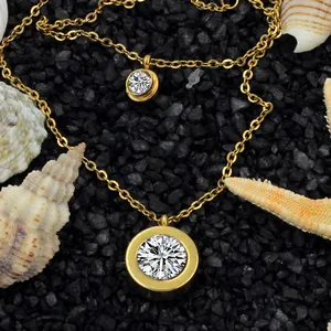 Двухслойная Длинная цепочка с подвеской ожерелье ювелирные изделия Круглый Циркон чокер для женщин