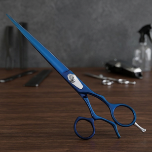 Ciseaux de coiffure professionnels en acier inoxydable à pointe affûtée pour droitiers, manche long, ciseaux à cheveux bleus - Product Image 2