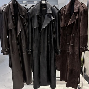 Manteau <span class=keywords><strong>trench</strong></span> en <span class=keywords><strong>daim</strong></span> véritable pour femme, longueur au sol 150 cm - Product Image 5