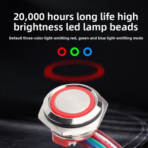 Botón Metálico <span class=keywords><strong>de</strong></span> 12/16/19/22mm, Interruptor <span class=keywords><strong>de</strong></span> Carrera Corta Impermeable con Anillo <span class=keywords><strong>de</strong></span> Luz LED RGB <span class=keywords><strong>de</strong></span> Tres Colores, Polo Negativo Común, IP65 - Product Image 2