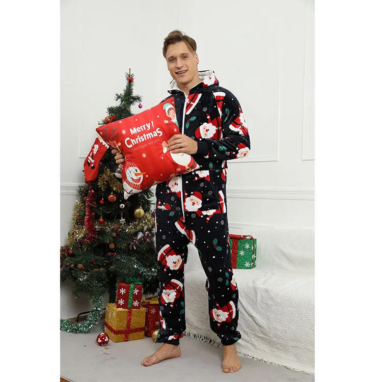 2022 Christmas Jumpsuit Zipper Onesie for Men Wholesale Pajamas Sleepwear Christmas Winter Onesie Pajamas Sets Mens