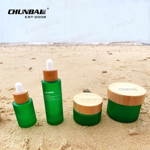 4oz 8oz 12oz Bamboo Matte Green Bamboo Glass Storage Jar Distributors Cream Luxury Cosmetic Glass Jar Container For Cream
