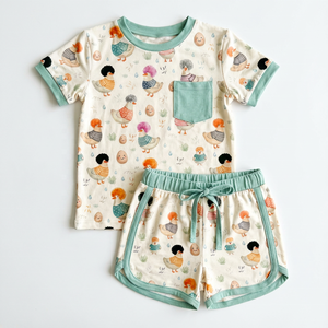 Ensemble T-shirt en coton décontracté avec poche et short pour enfants garçons - Young Sprouts Fashion  Imprimé personnalisé Logo Boutique Vêtements - Product Image 1