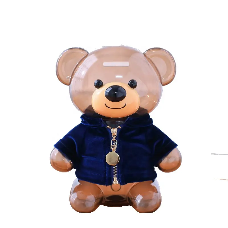 Promotion Custom cute bear coin bank cartoon bear piggy bank creative toys for children transparent custom piggy bank