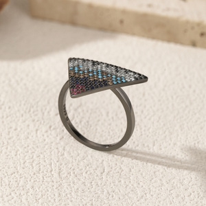 S925 Sterling <b>Silver</b> Gradient Color Crystal Triangle Geometric <b>Ring</b> Unique Bold <b>Adjustable</b> Fashion Decor <b>Ring</b> For Women - Product Image 3